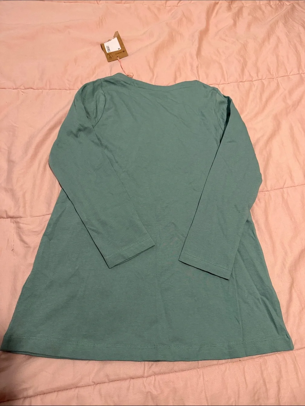 Mini Boden Teal Green Long-Sleeve Dress with Floral Bunny Appliqués